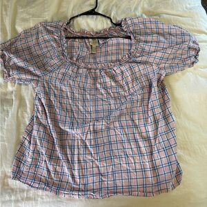 St. John's Bay Pink and Blue Checkered Blouse
